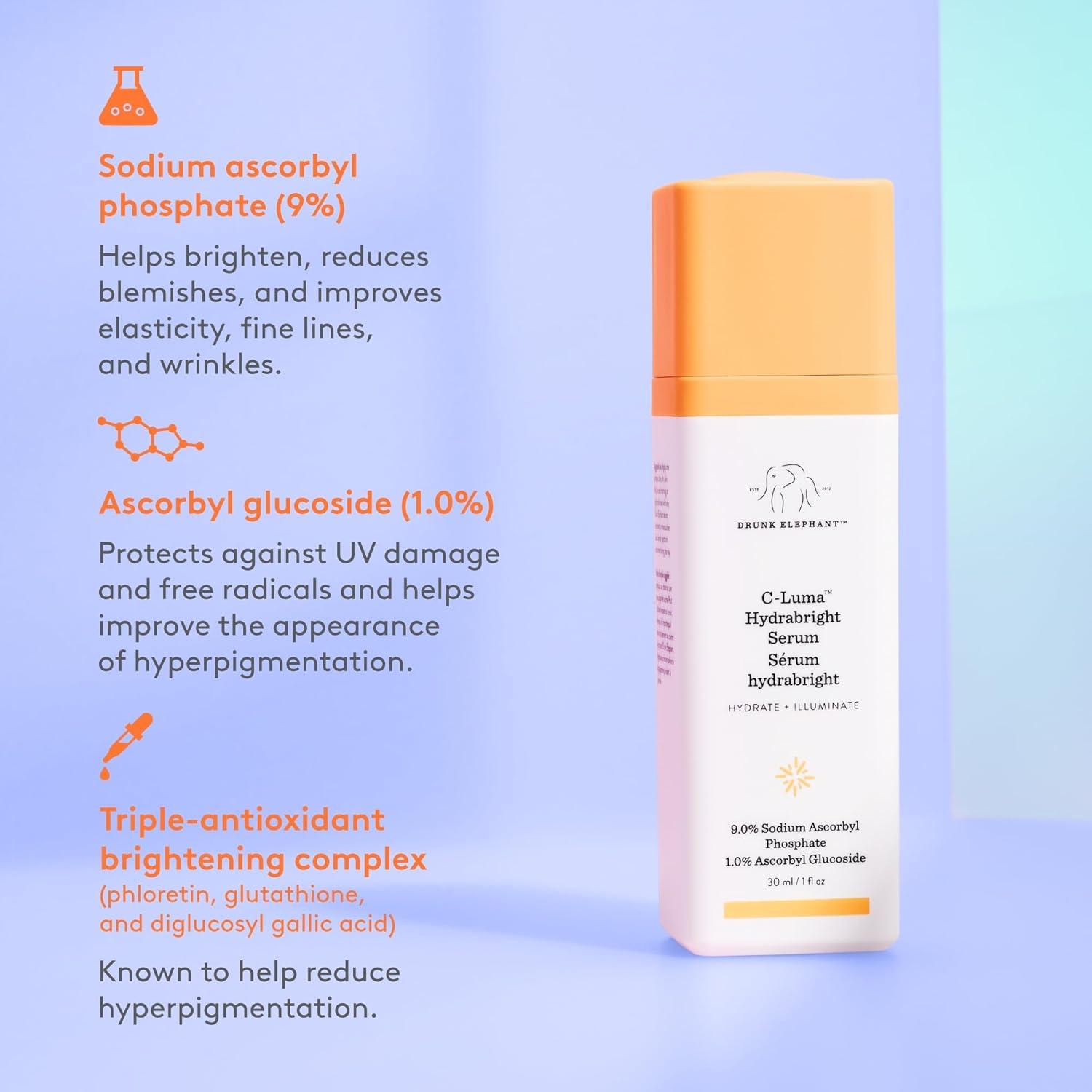 imageDrunk Elephant CLuma Hydrabright Serum 30 ml1 fl oz 10 Hydrating Vitamin C Clean Clinical Skincare CrueltyFree DermatologistTested Free of Essential Oils Silicones and Fragrance
