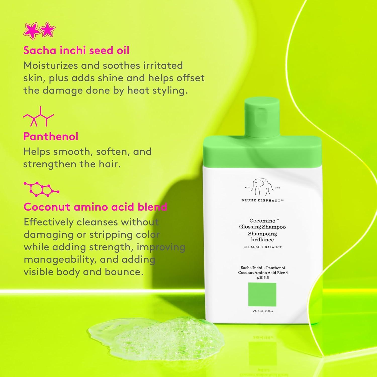 imageDrunk Elephant Cocomino Glossing Shampoo 240 ml8 oz Coconut Amino Acids Clean Clinical SulfateFree CrueltyFree DermatologistTested Free of Essential Oils Silicones and SLS