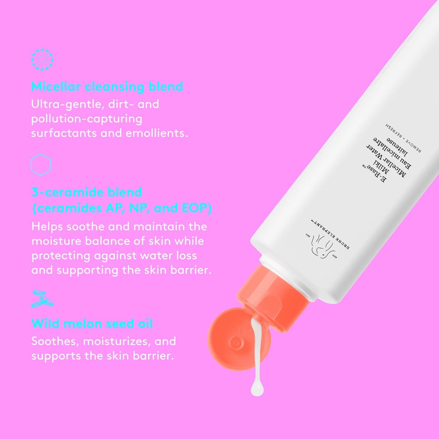 imageDrunk Elephant ERase Milki Micellar Water 240 ml8 fl oz Mild NoRinse Formula Clean Clinical Skincare CrueltyFree DermatologistTested Free of Essential Oils Silicones and Fragrance