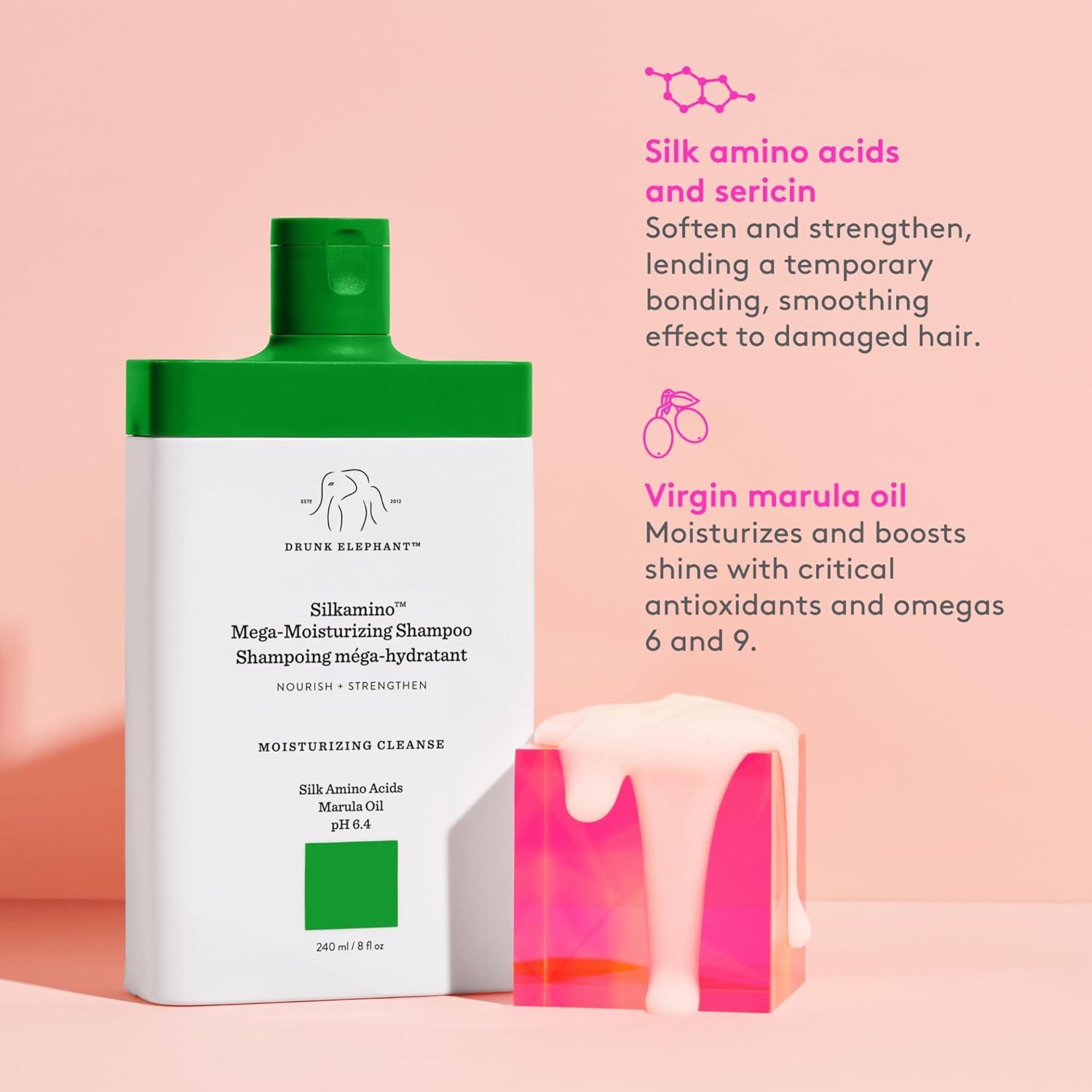 imageDrunk Elephant Silkamino MegaMoisturizing Shampoo 240 ml8 fl oz Silk Amino Acids Clean Clinical SulfateFree CrueltyFree DermatologistTested Free of Essential Oils Silicones SLS