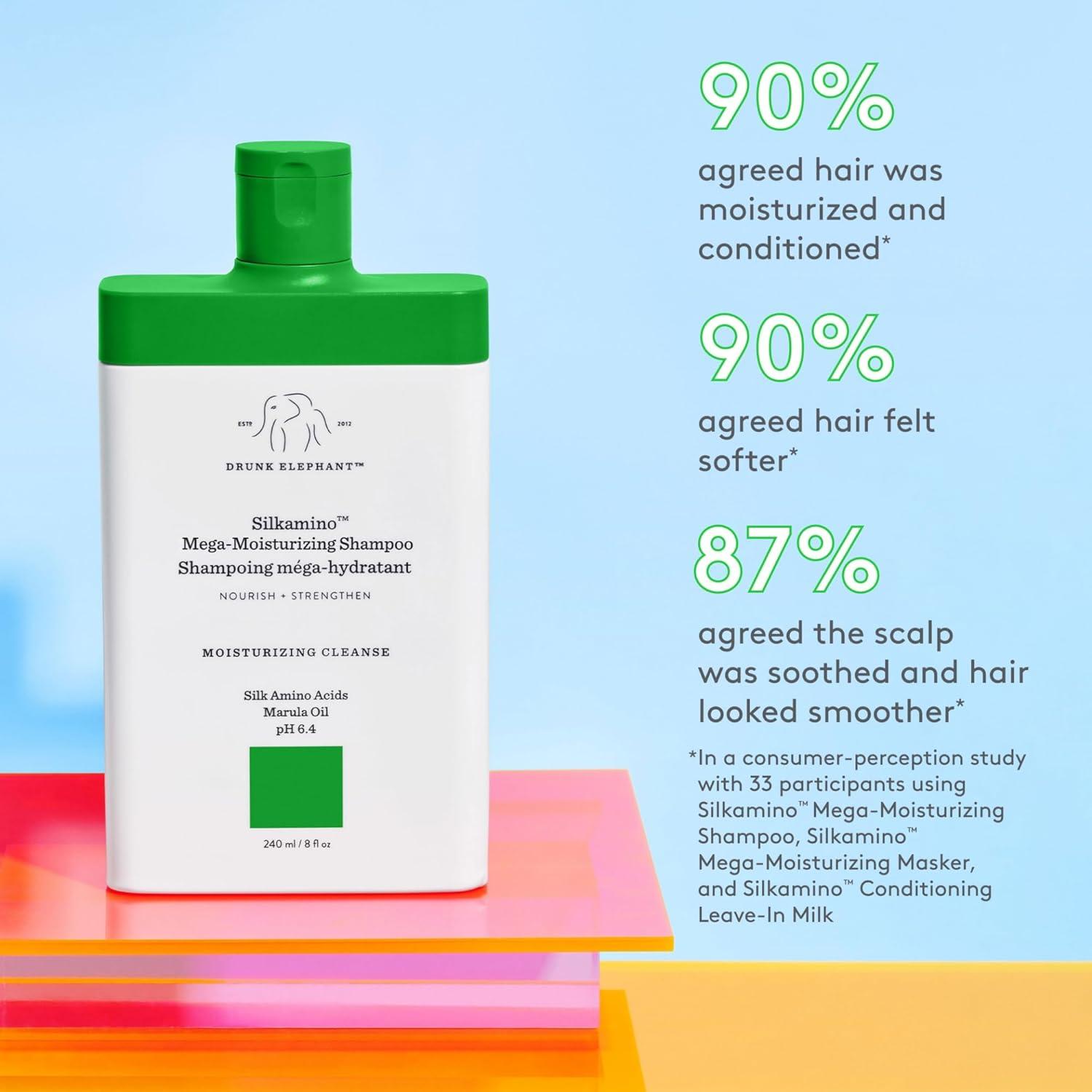 imageDrunk Elephant Silkamino MegaMoisturizing Shampoo 240 ml8 fl oz Silk Amino Acids Clean Clinical SulfateFree CrueltyFree DermatologistTested Free of Essential Oils Silicones SLS