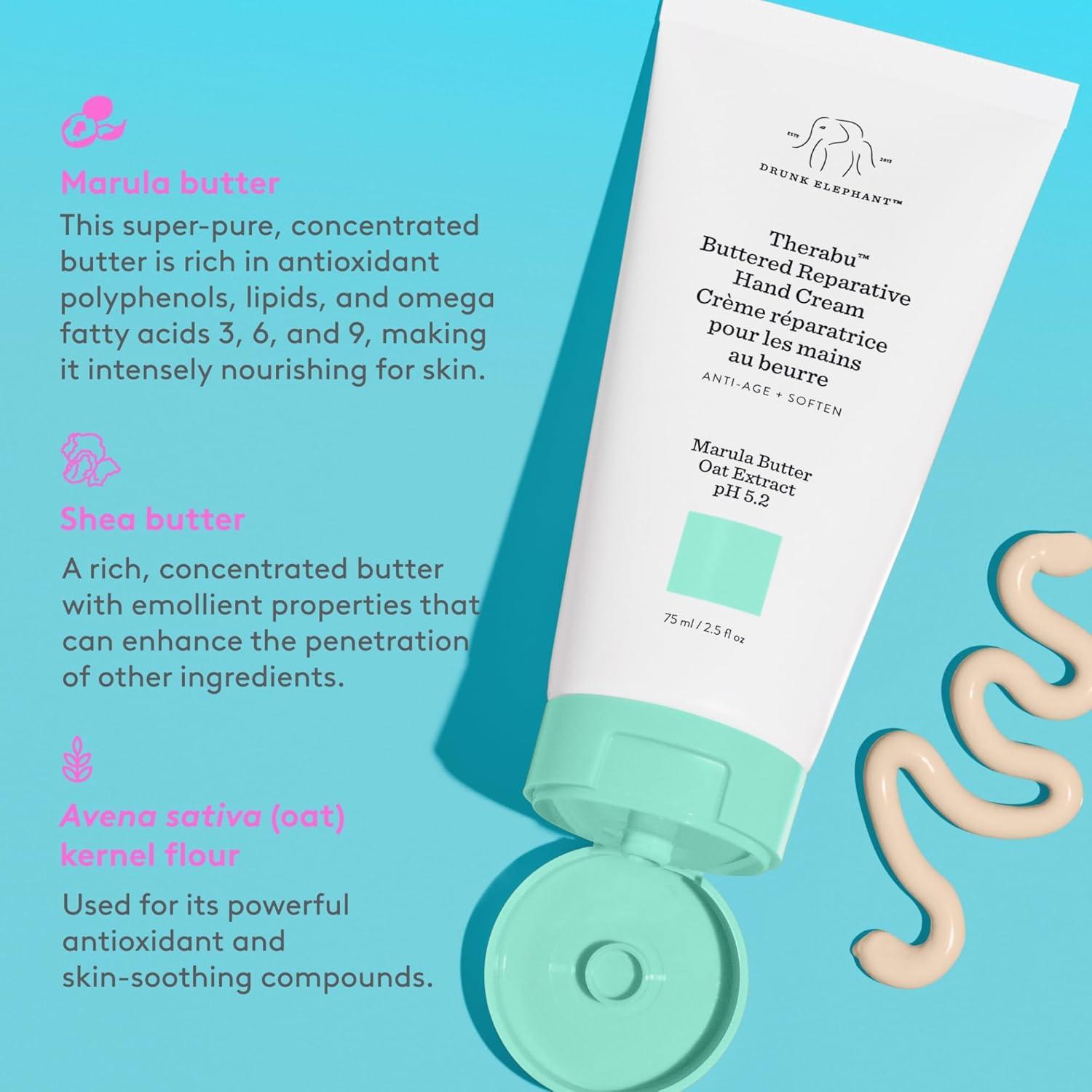 imageDrunk Elephant Therabu Buttered Reparative Hand Cream 75 ml25 fl oz Hand Lotion Clean Clinical Skincare CrueltyFree DermatologistTested Free of Essential Oils Silicones and Fragrance